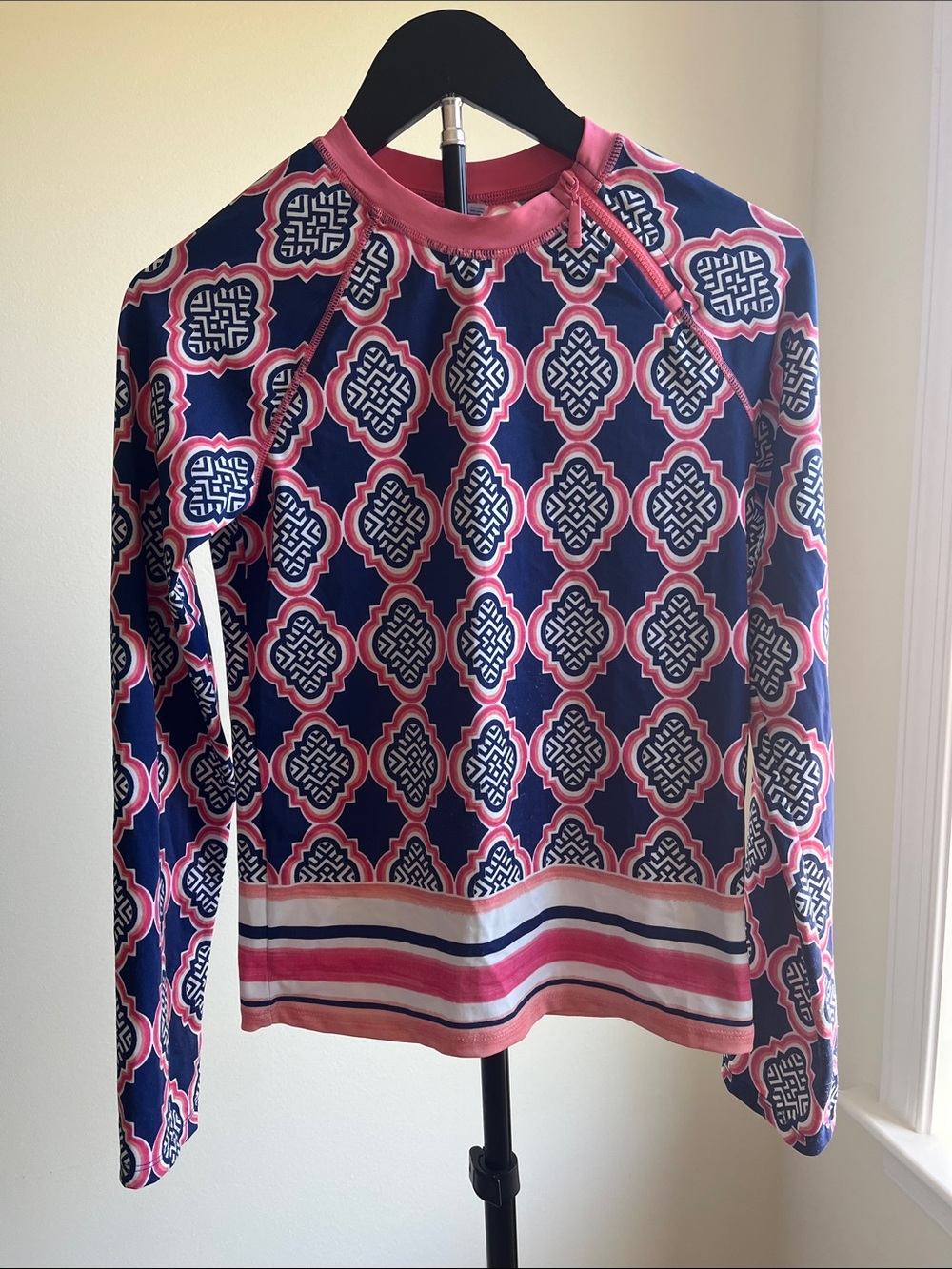 Cabana Life Kids Long Sleeve Rashguard - Navy & Pink Medallion Print